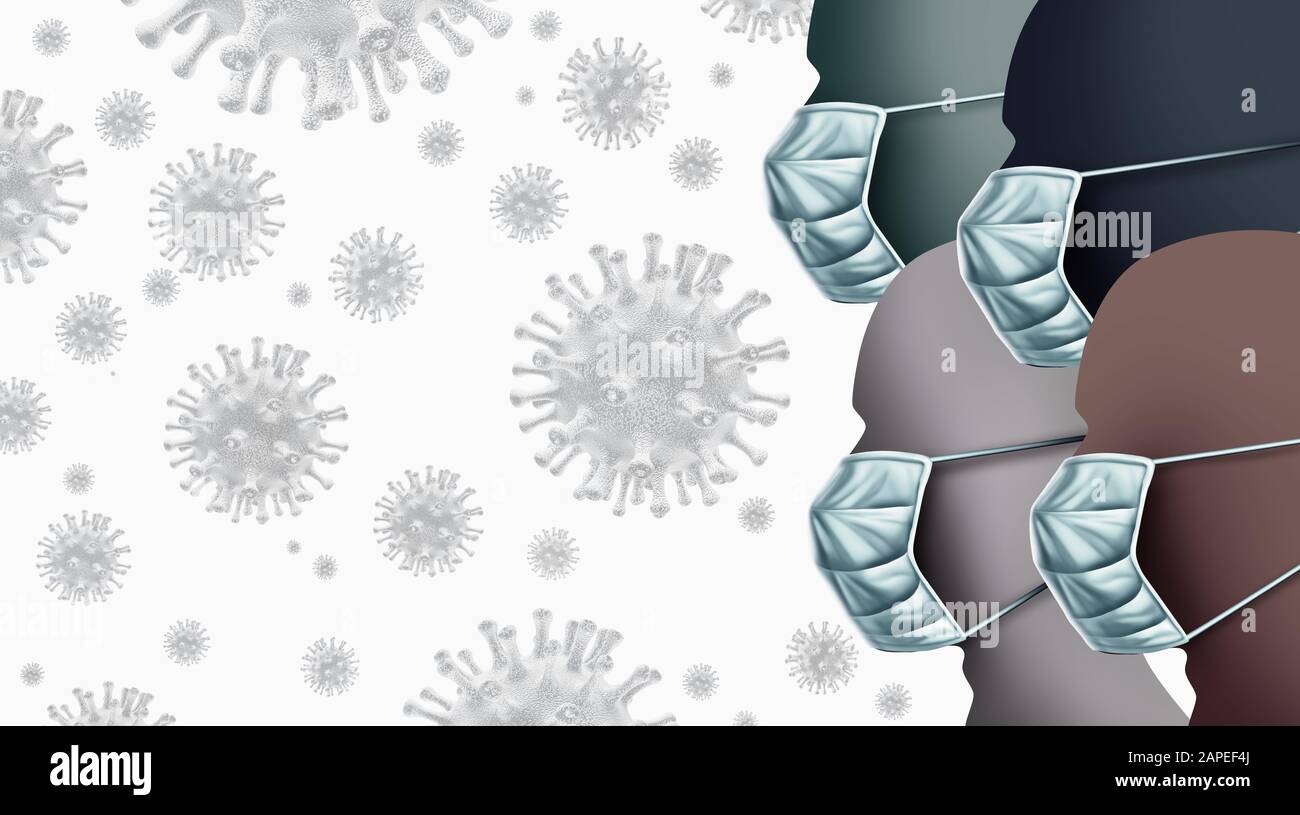 Tödliches Virusgesundheitsrisiko und öffentliche Coronavirus-Krankheit und Grippeausbruch oder Coronaviren Influenza-Hintergrund als gefährlicher Virusstrain-Fall. Stockfoto