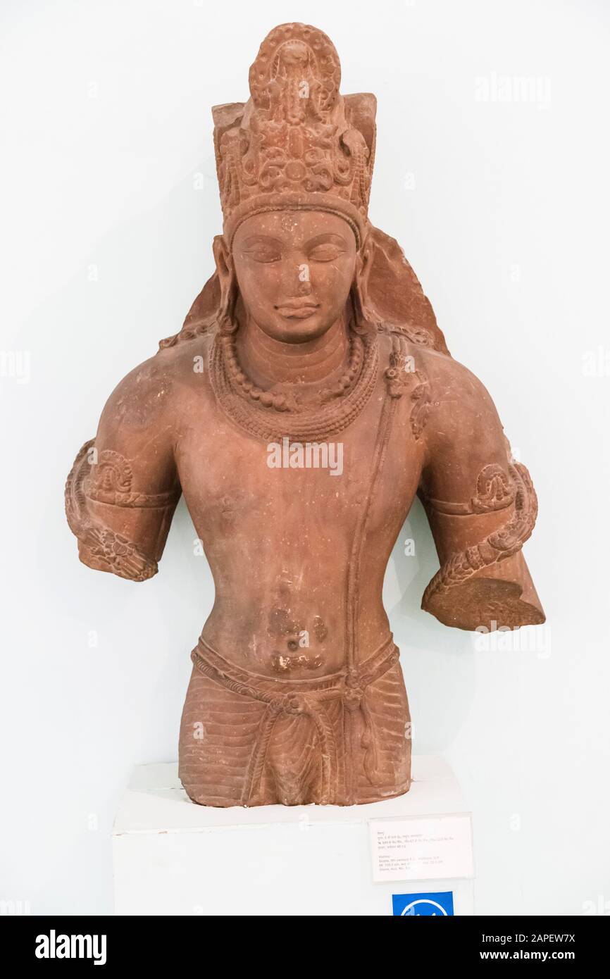 Lord Vishnu, roter Sandstein, aus Mathura, Nationalmuseum von Indien, Neu-Delhi, indien, Südasien, Asien Stockfoto