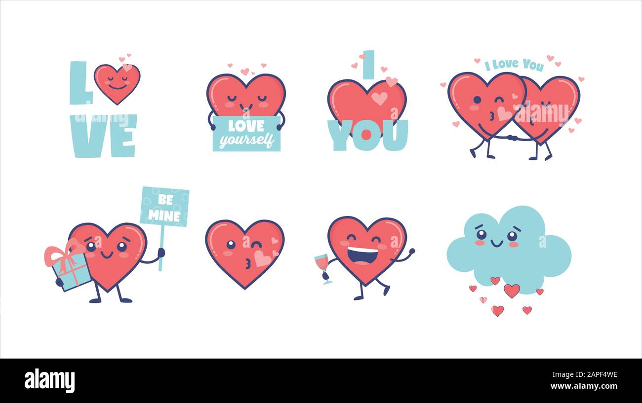 Valentinstag süße Herzfiguren für Valentinstag Designs, Geschenkanhänger und Karten Stock Vektor