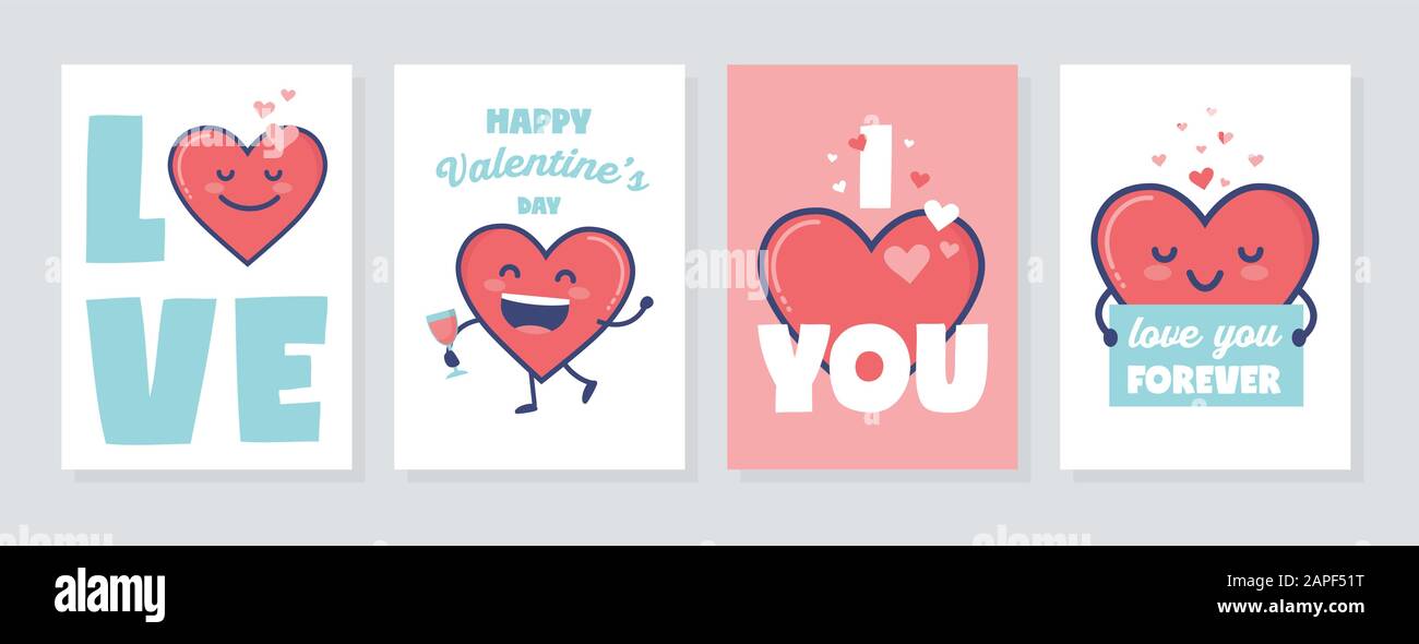 Valentinstag Vector Geschenkanhänger oder Karten-Set mit süßen Herzfiguren Stock Vektor