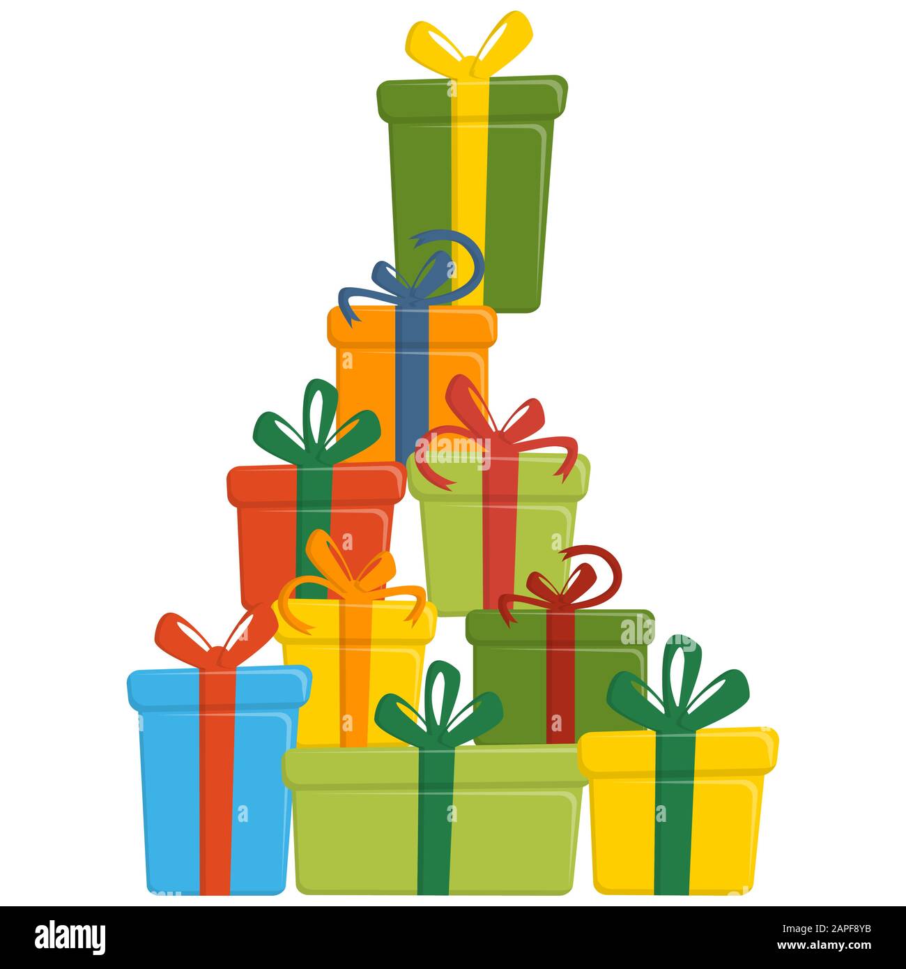 Ein Haufen Weihnachtsgeschenke mit farbigem Verpackungspapier Stock Vektor
