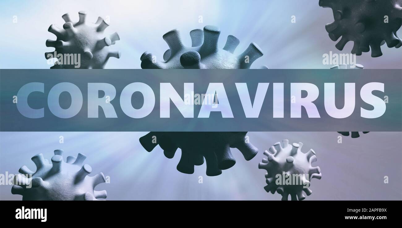 Coronavirus Zellen schwimmend, epidemische Pandemie-Grippe-Virusinfektion, asiatisches Grippekonzept, Mikroansicht der Zellen. 3D-Abbildung Stockfoto Coronavirus Zellen schwimmend, epidemische Pandemie-Grippe-Virusinfektion, asiatisches Grippekonzept, Mikroansicht der Zellen. 3D-Abbildung Stockfoto