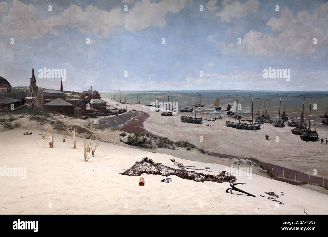 Panorama Mesdag ein 360-grad-blick auf das Meer die Dünen und das Fischerdorf Scheveningen, wie es im Jahr 1881 war.Gemalt von Hendrik Willem Mesdag, Stockfoto
