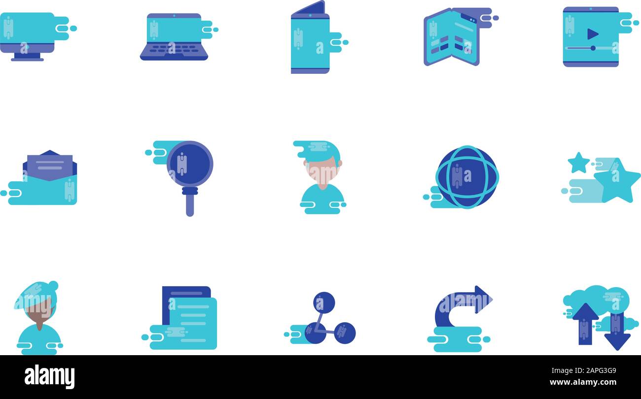 Icon Set Design, Social Media Multimedia Kommunikation Digital Marketing  und