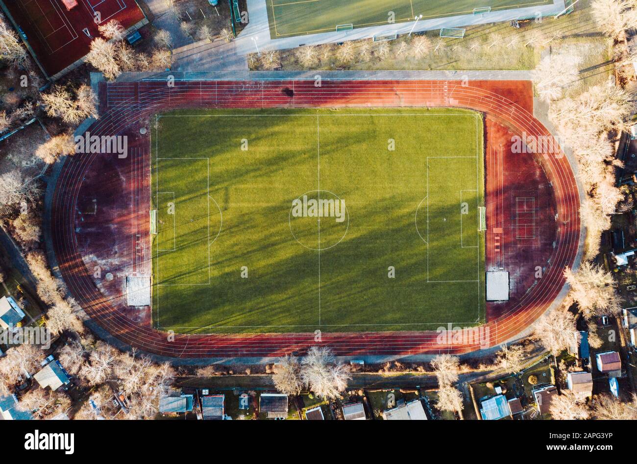 Luftbild des Fußballstadions Stockfoto