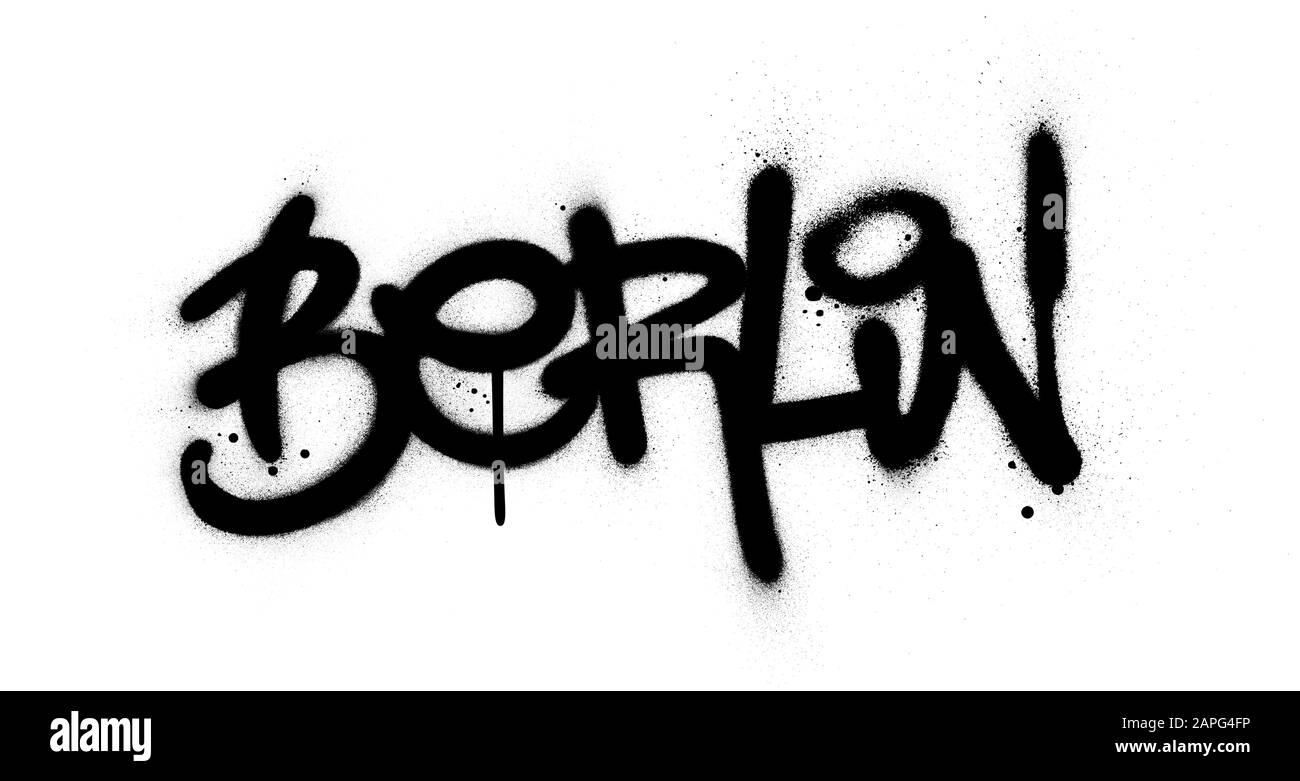 Graffiti Berliner Wort schwarz über weiß gespritzt Stock Vektor