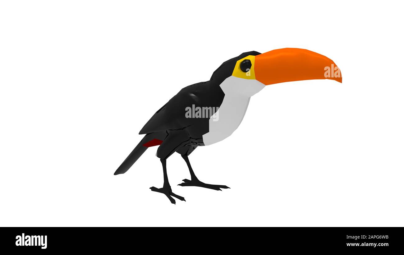 3D-Rendering eines Tucan, der auf weißem Hintergrund isoliert ist Stockfoto