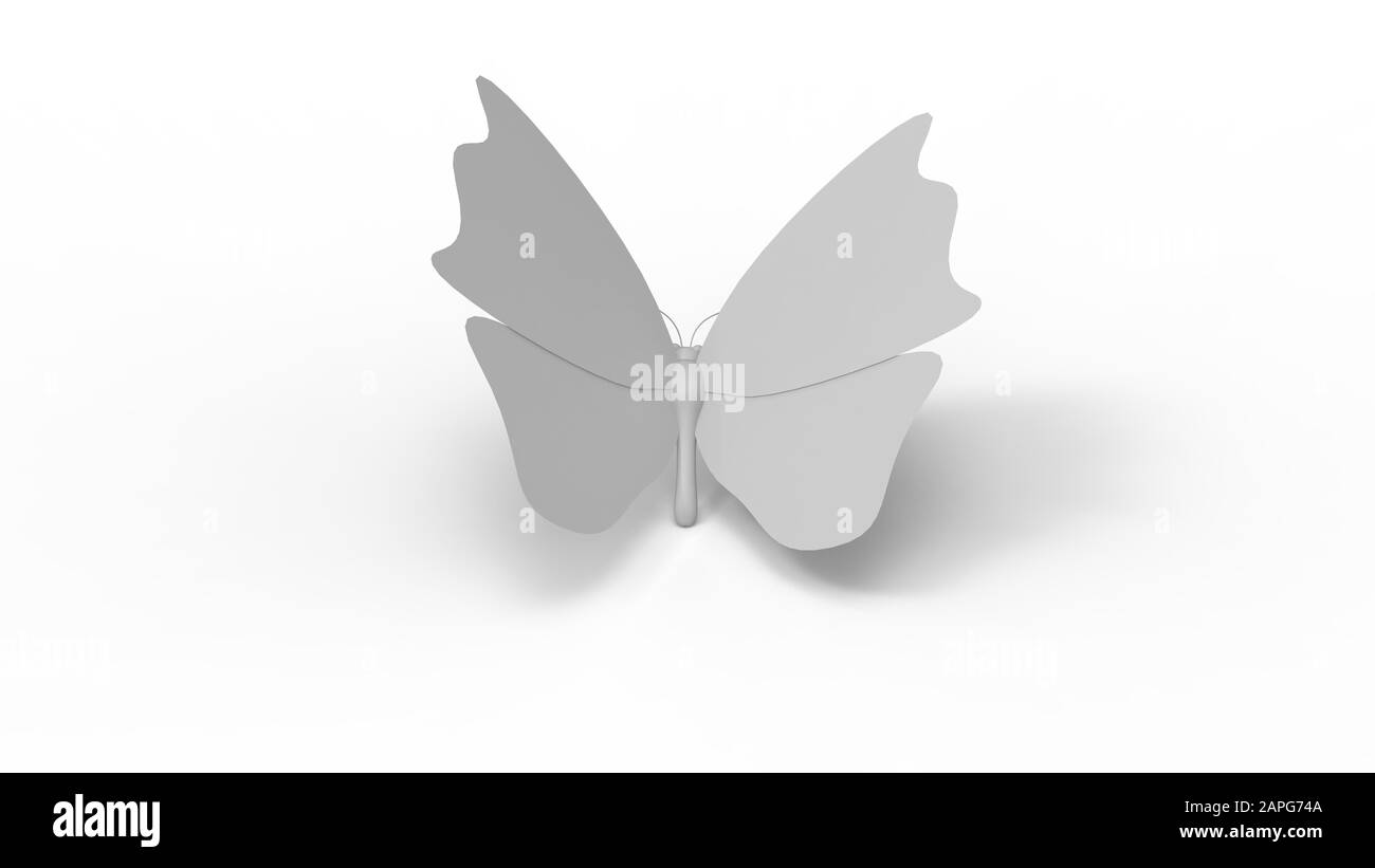 3D-Rendering eines Schmetterlings, der auf weißem, leerem Platzhintergrund isoliert ist Stockfoto