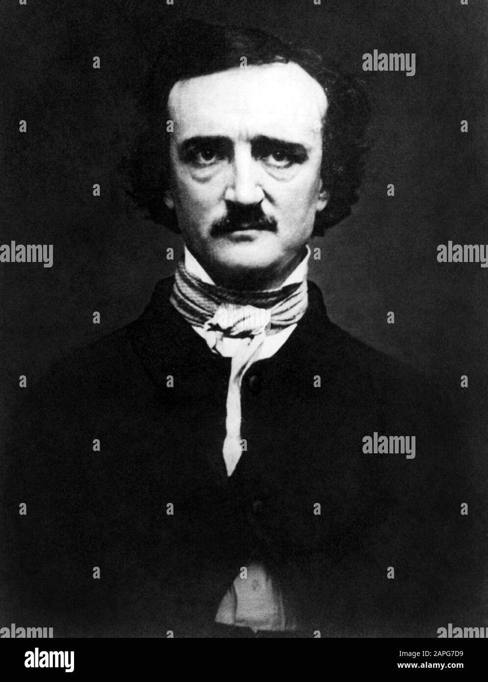 Vintage-Porträt-Foto des amerikanischen Schriftstellers, Dichters, Herausgebers und Literaturkritikers Edgar Allan PoE (1809 - 1849). Daguerreotyp Foto ca. 1848 von W S Hartshorn. Stockfoto