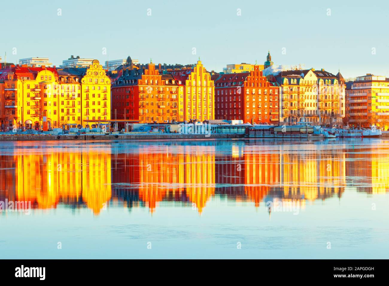 Schweden Stockholm - schöne Häuser am Norr Malarstarnd. Stockfoto