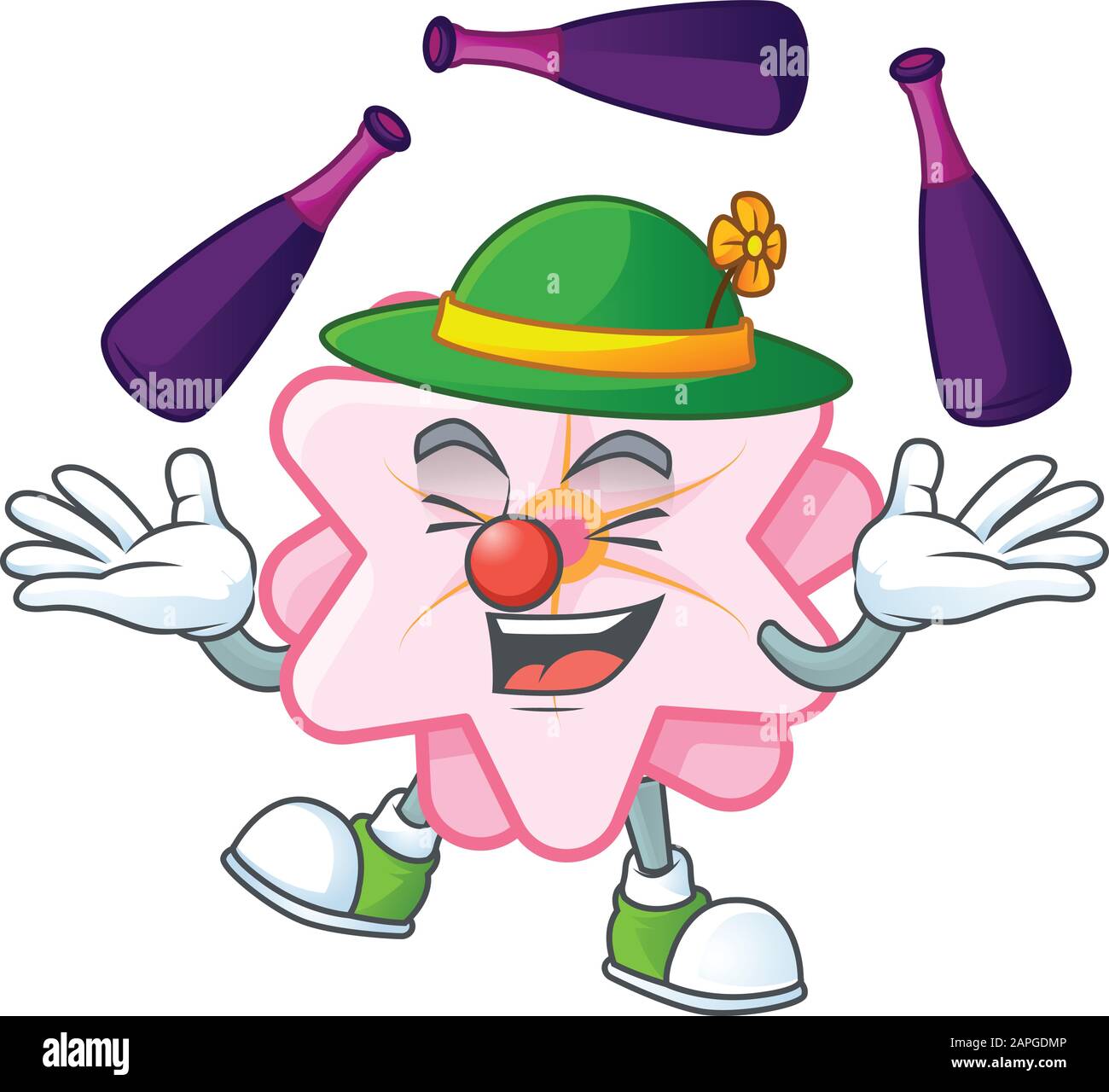 Smartes chinesisches, pinkfarbenes Cartoon-Character-Design mit Juggling Stock Vektor