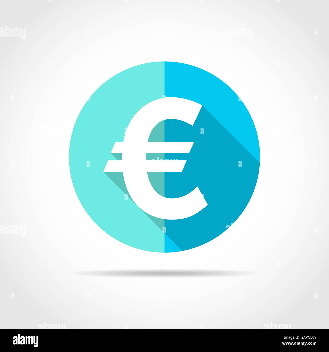 Weiße EURO-WÄHRUNG in flachem Design mit langem Schatten. Vektorgrafiken. Symbol für einfache EURO-WÄHRUNG auf blauer Rundschaltfläche. Stock Vektor