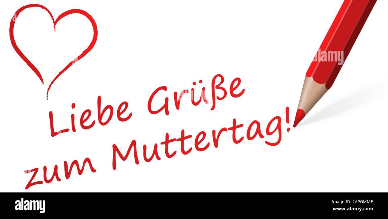 Roter Stift mit Text für Muttertag und ein Herz Stock Vektor