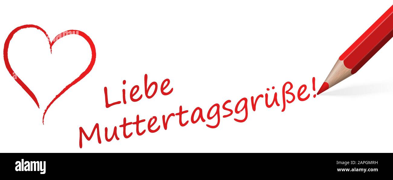Roter Stift mit Text für Muttertag und ein Herz Stock Vektor