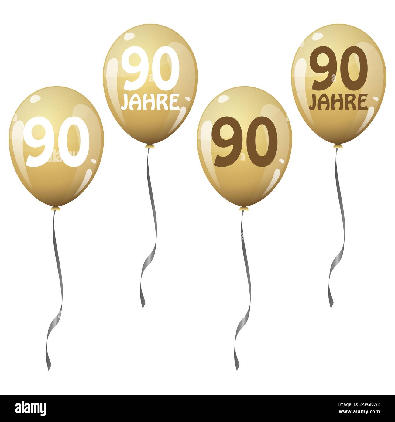 Vier goldene Jubiläumsballons seit 90 Jahren Stock Vektor