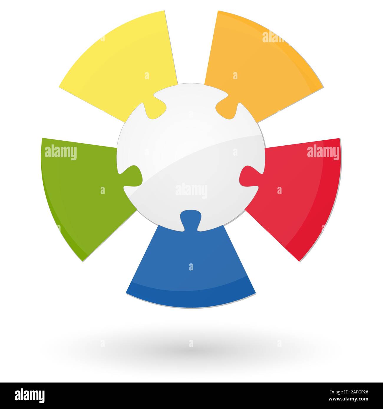 Puzzle-Info-Grafik mit Mittelteil und fünf farbigen Optionen Stock Vektor
