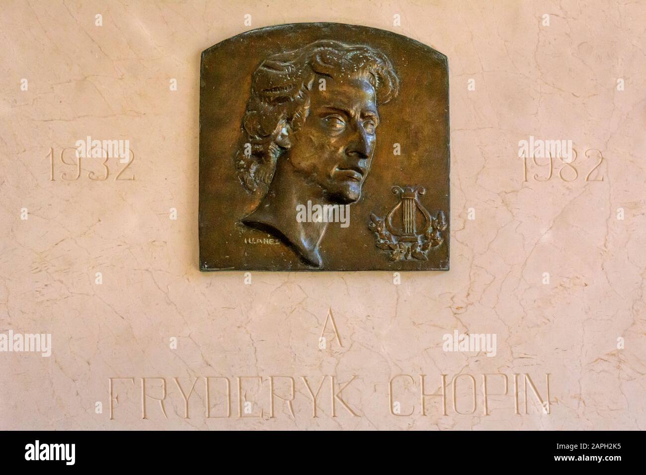 Mallorca, Spanien - 7. Mai 2019: Skulptur des Pianisten Fryderyk Chopin. Chopin und George Sand lebten während des Winters von 1838-1839 in Valldemossa. Mallo Stockfoto