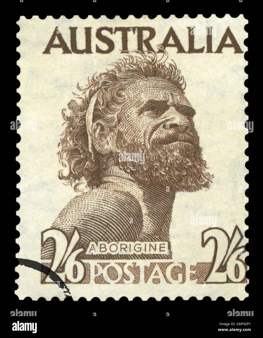 Australien - ca. 1952: eine Briefmarke im Australien gedruckt mit einer Aborigine Mann namens One Pound Jimmy, circa 1952. Stockfoto