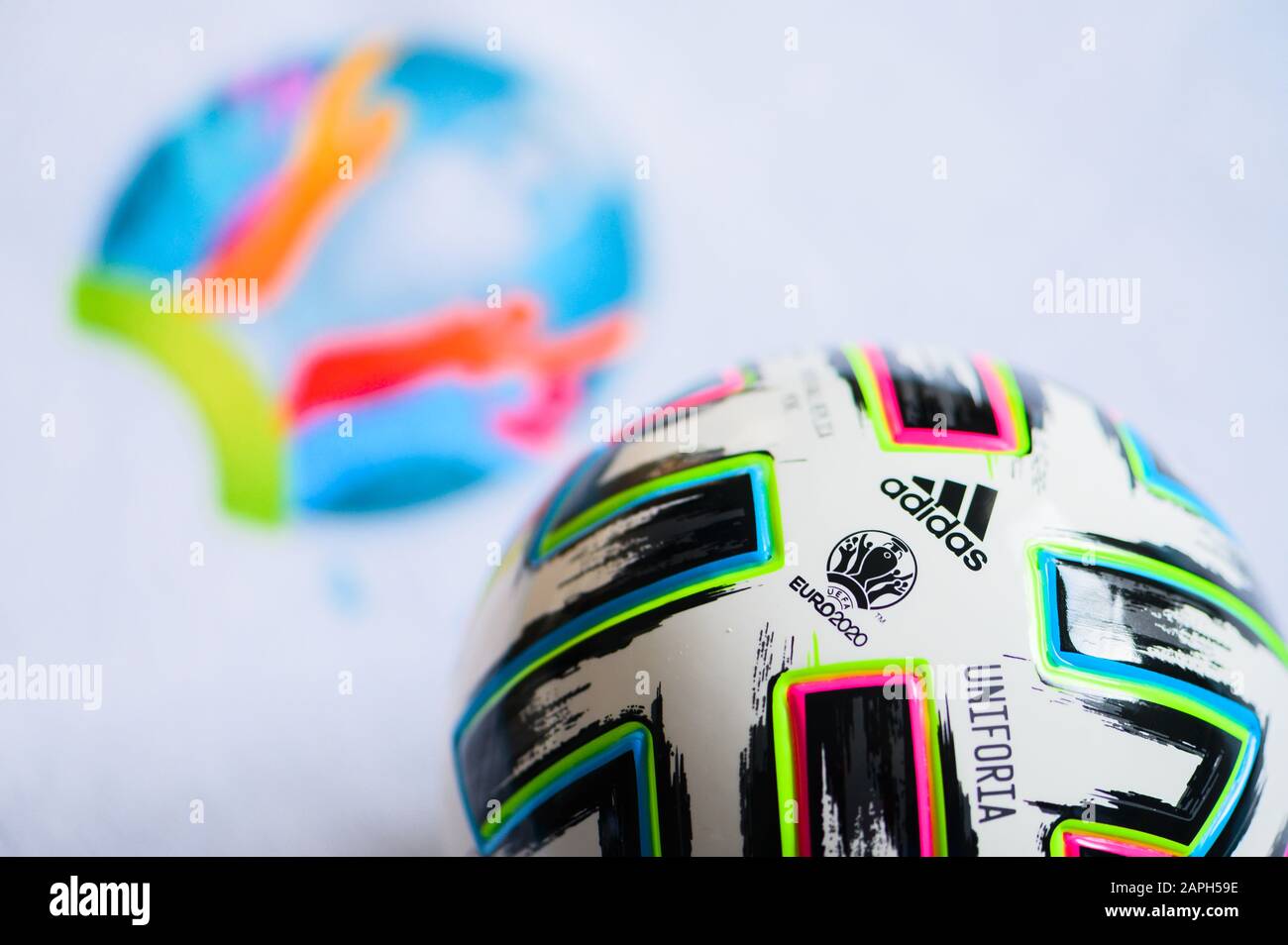 MADRID, Spanien, Januar. 20. 2020: Offizielle Ball für Fußball-Turnier in Europa 2020 Stockfoto