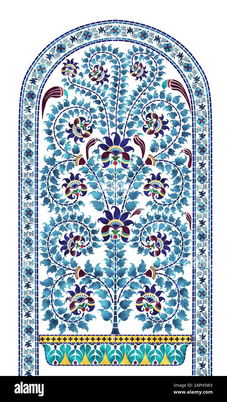 Ein sehr schönes Blumendesign aus der islamischen Kunst. EIN HD-Bild für den Digitaldruck. Stockfoto