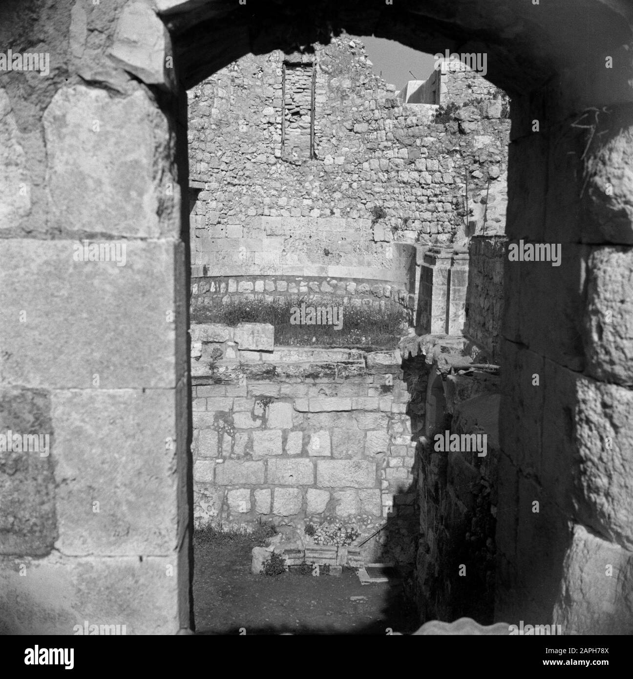 Naher Osten 1950-1955: Jerusalem Beschreibung: Die Bäder 'Piscina Probatica' im Untergeschoss der St. Anna Kirche auch Bethseda genannt. Auch bekannt als die Kirche, die an dem Ort errichtet wurde, an dem Maria geboren wurde Anmerkung: Zum Zeitpunkt der Aufnahme lag Jerusalem in Jordanien Datum: 1950 Ort: Palästina, Jerusalem, Jordanien Schlüsselwörter: Bäder, Kirchen Stockfoto