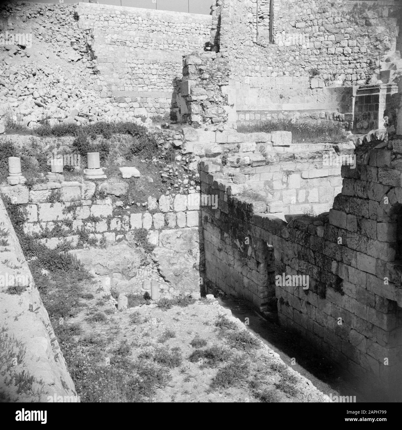 Naher Osten 1950-1955: Jerusalem Beschreibung: Die Bäder 'Piscina Probatica' im Untergeschoss der St. Anna Kirche auch Bethseda genannt. Auch bekannt als die Kirche, die an dem Ort errichtet wurde, an dem Maria geboren wurde Anmerkung: Zum Zeitpunkt der Aufnahme lag Jerusalem in Jordanien Datum: 1950 Ort: Palästina, Jerusalem, Jordanien Schlüsselwörter: Bäder, Kirchen Stockfoto