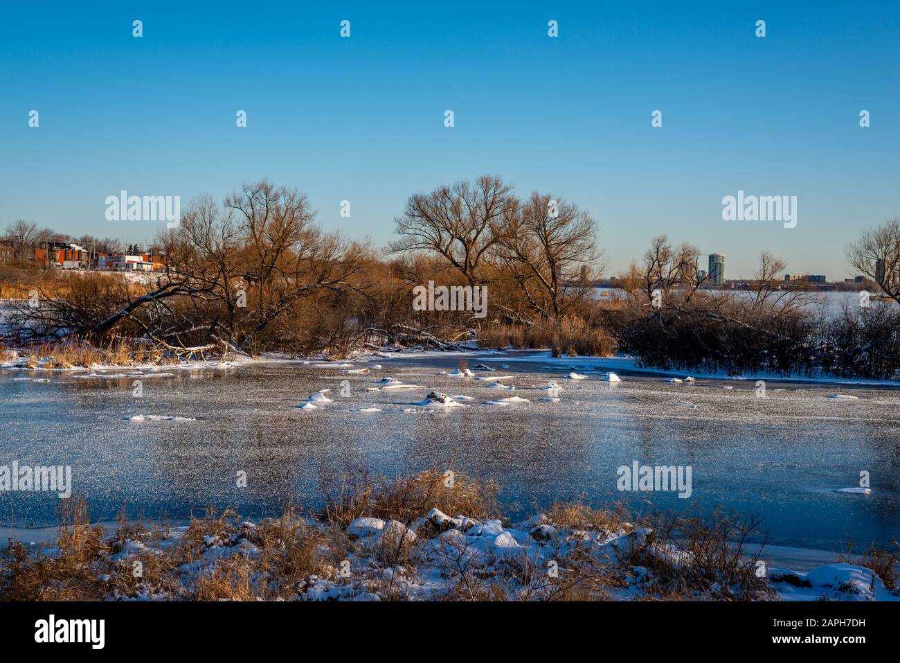 St-Lawrence River im Winter, Lachine Stromschnellen Stockfoto