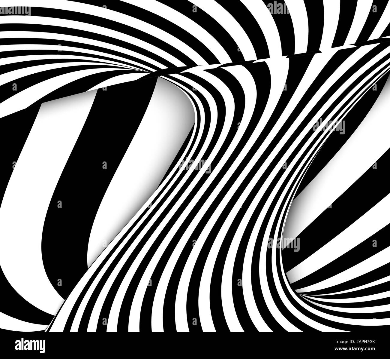 Schwarze und weiße Linien optische Täuschung. Abstrakte gestreifte Spirale vector Hintergrund Stock Vektor