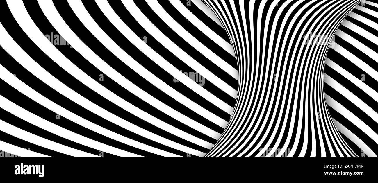 Schwarze und weiße Linien optische Täuschung. Abstrakte gestreifte Spirale vector Hintergrund Stock Vektor