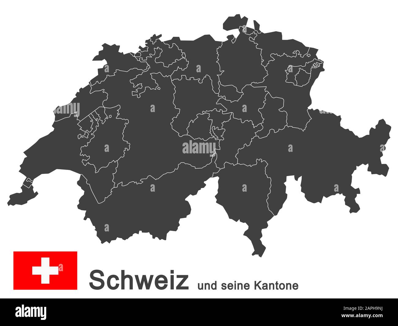 Silhouetten des europäischen Landes Schweiz und aller Kantonen Stock Vektor