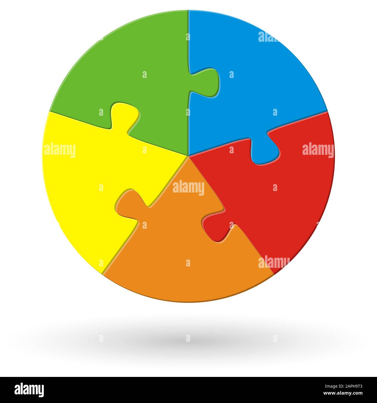 Rundes Puzzle mit fünf Optionen in verschiedenen Farben Stock Vektor