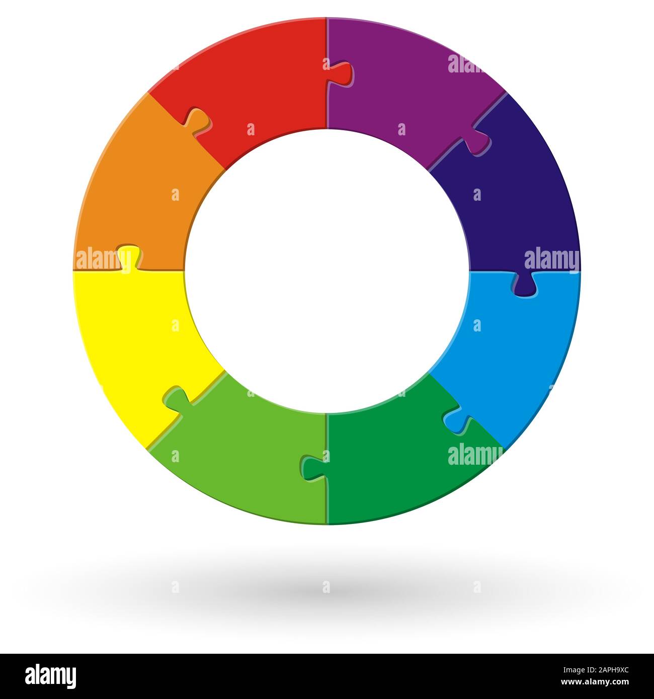 Rundes Puzzle mit acht Optionen in verschiedenen Farben Stock Vektor