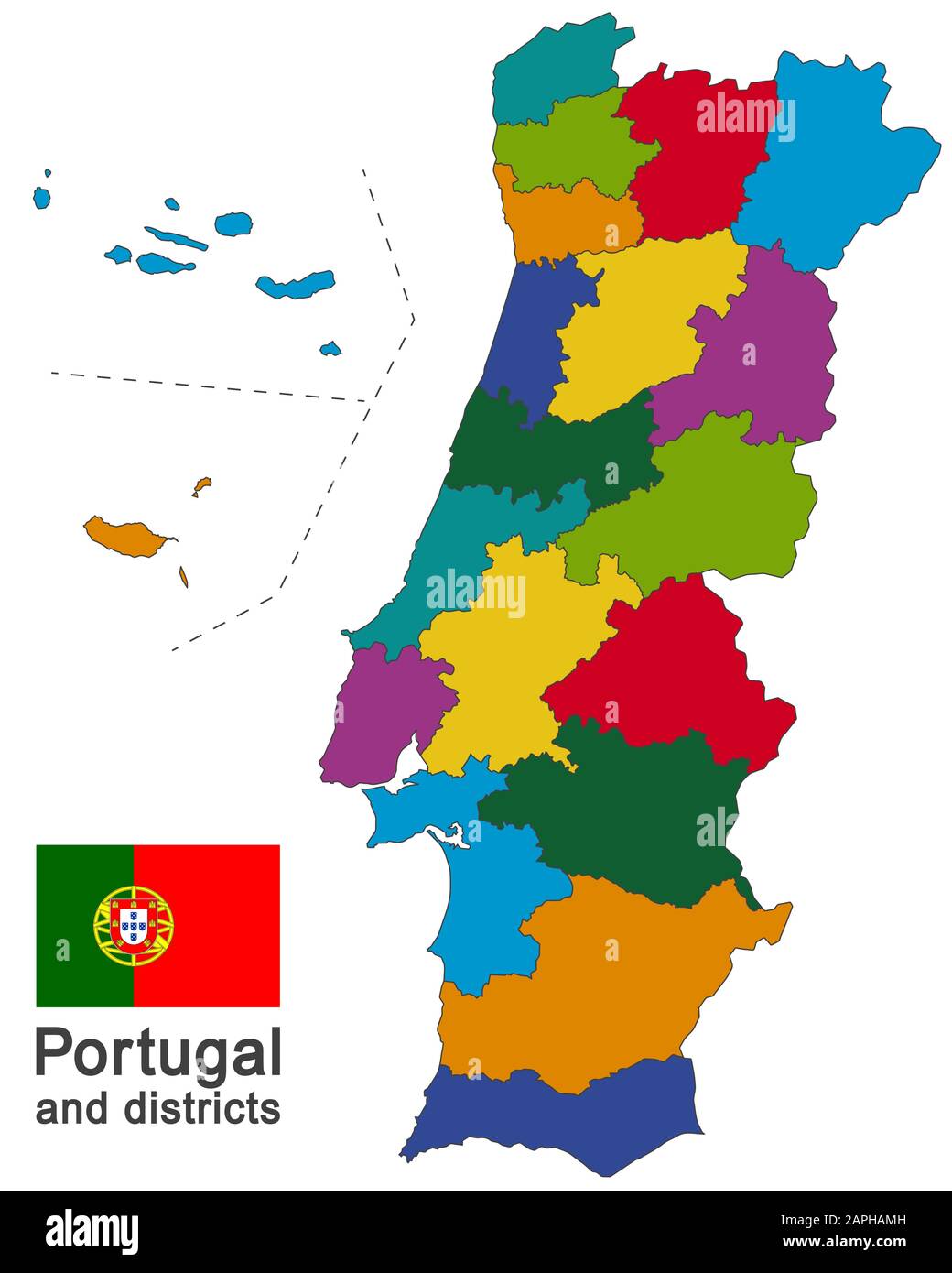 Das europäische Land Portugal und die Bezirke im einzelnen Stock Vektor
