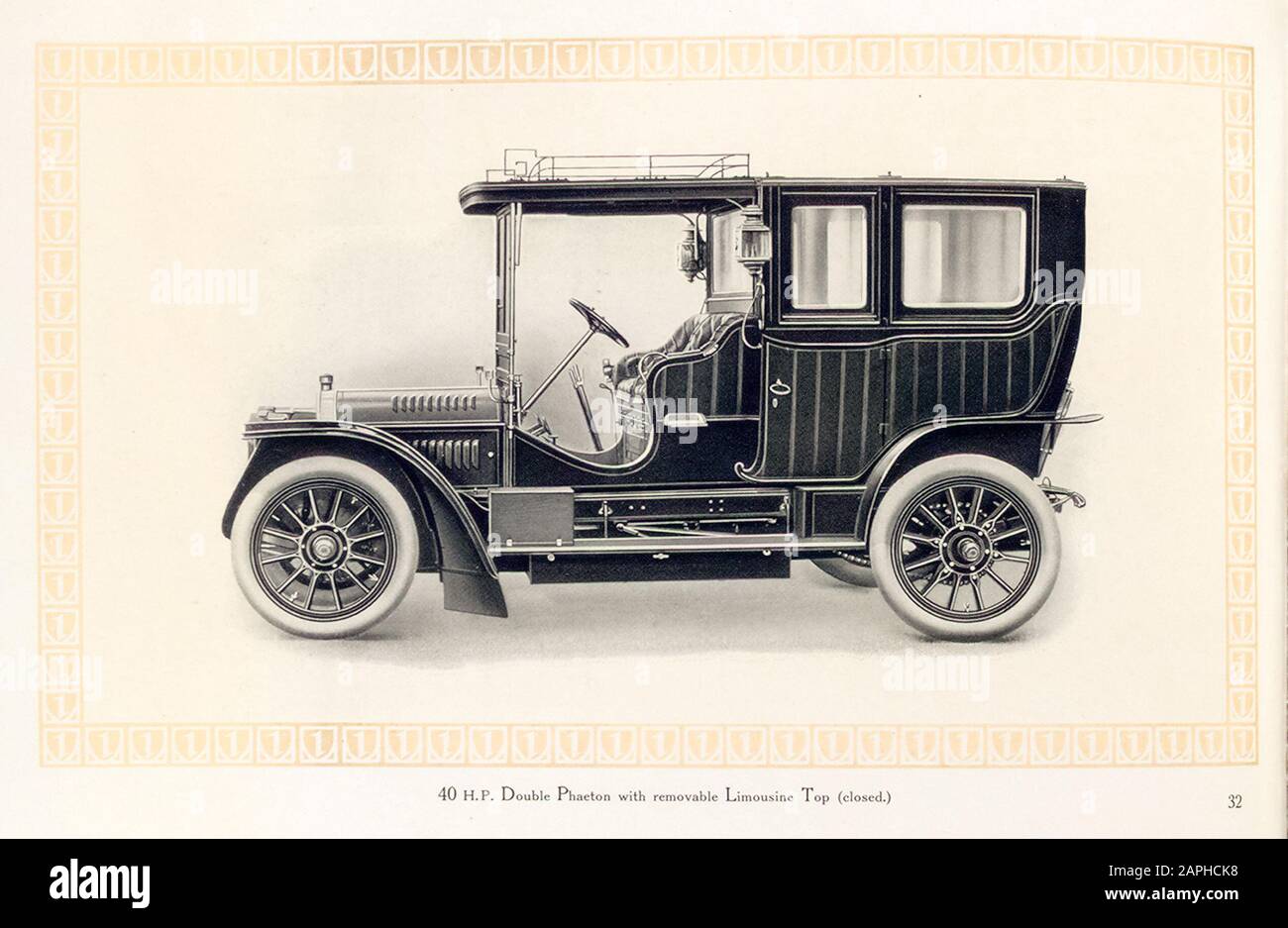 Oldtimer, Benz-Motorwagen, 40 ps Doppel-Phaeton mit abnehmbarem Limousinenoberteil (geschlossen) aus dem Benz & Co Handelskatalog, Abbildung 1909 Stockfoto