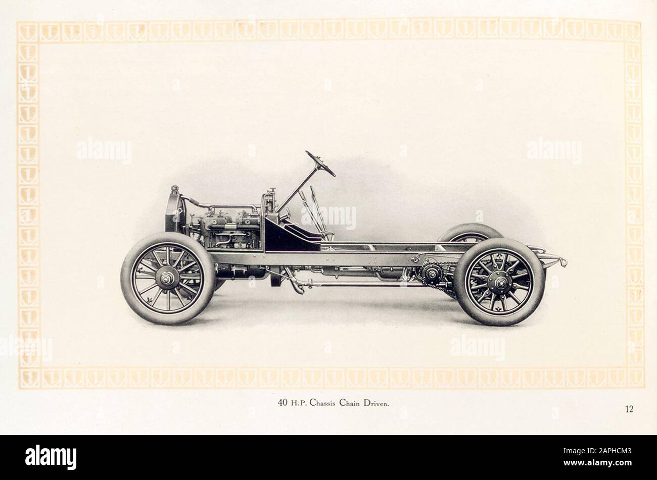 Oldtimer, Benz Motorwagen, Auto, 40 ps Chassis, Kettenantrieb, aus dem Benz & Co Katalog, Illustration, von 1909 Stockfoto