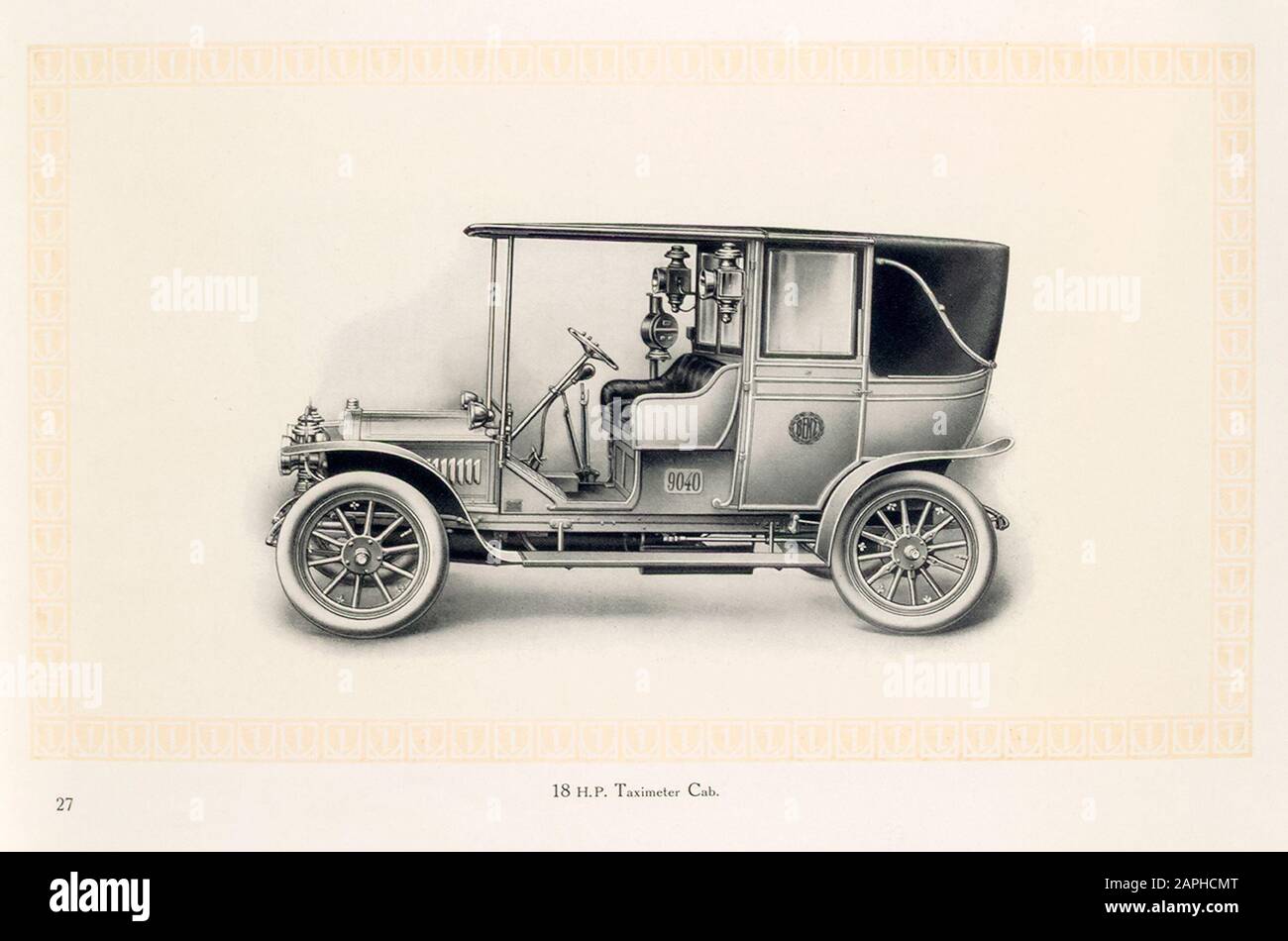 Oldtimer, Benz Motorwagen, Automobil, 18 ps Taxameter (Taxi), aus dem Benz & Co Handelskatalog, Illustration 1909 Stockfoto