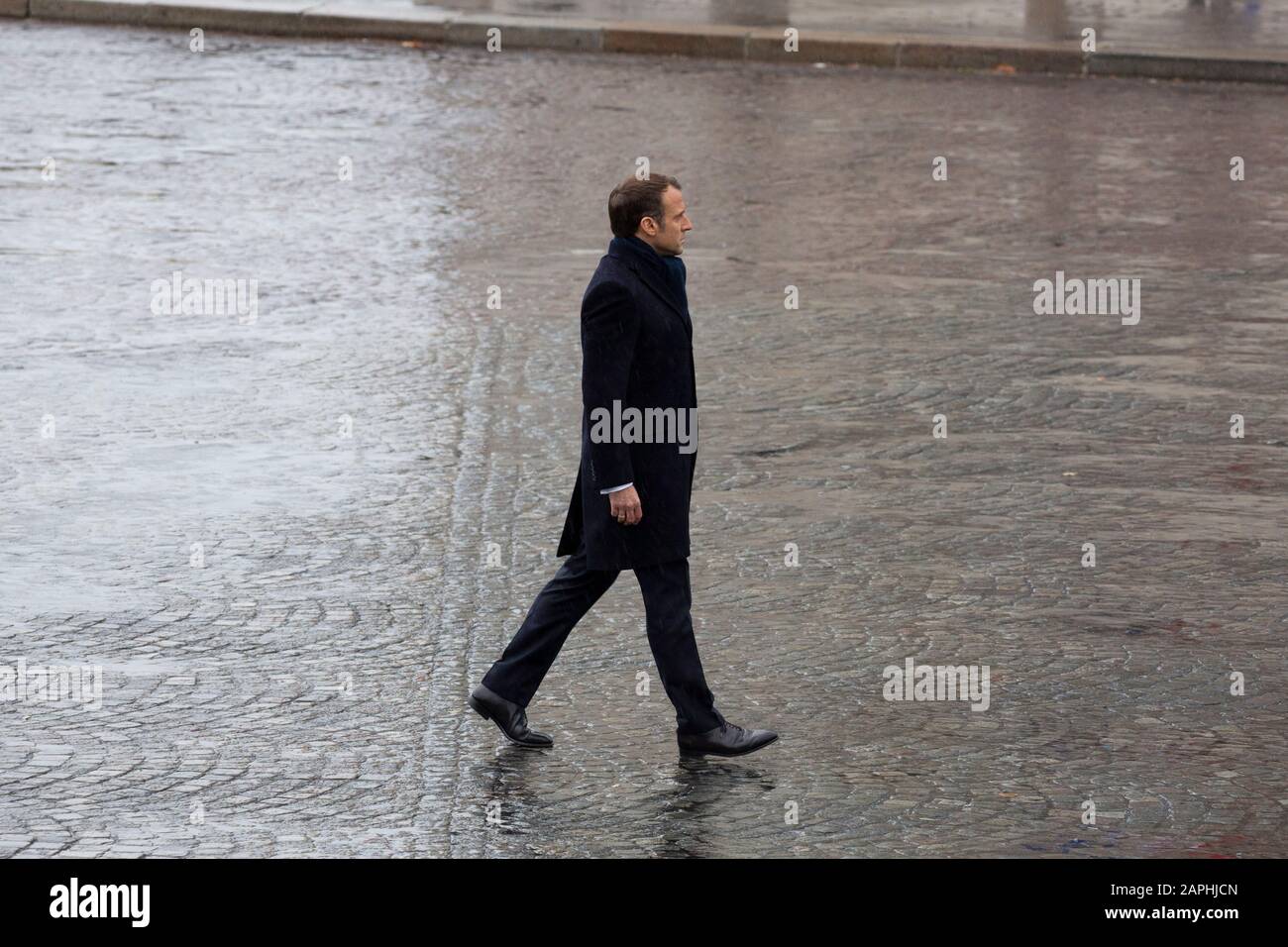 Emmanuel Macron bei der 101. Jahrfeier des Waffenstillstands von 1918 am Triumphbogen. Paris, 11.11.2019 Stockfoto