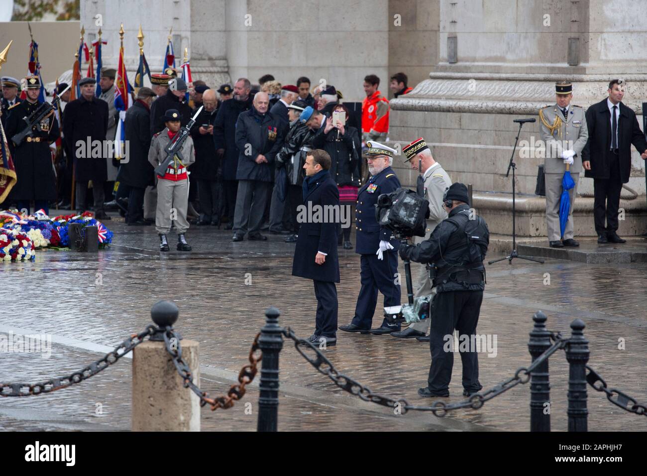 Emmanuel Macron bei der 101. Jahrfeier des Waffenstillstands von 1918 am Triumphbogen. Paris, 11.11.2019 Stockfoto