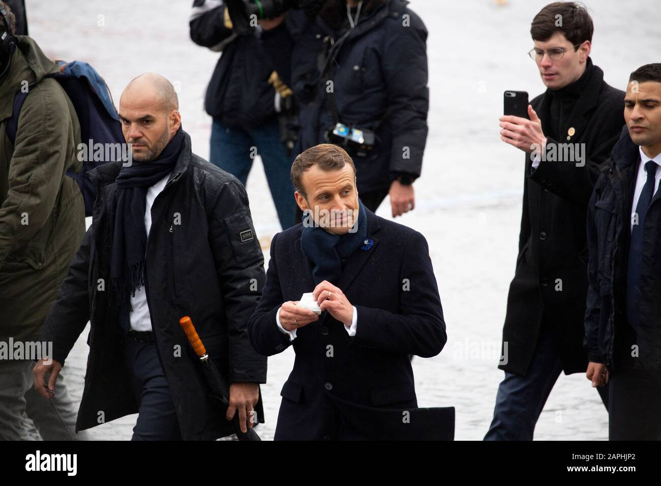 Emmanuel Macron bei der 101. Jahrfeier des Waffenstillstands von 1918 am Triumphbogen. Paris, 11.11.2019 Stockfoto