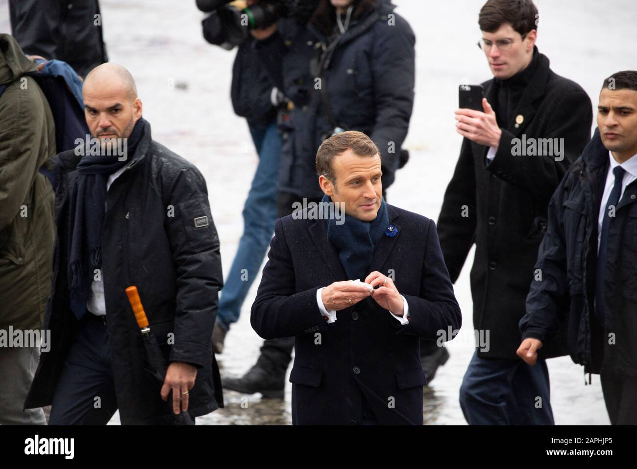 Emmanuel Macron bei der 101. Jahrfeier des Waffenstillstands von 1918 am Triumphbogen. Paris, 11.11.2019 Stockfoto