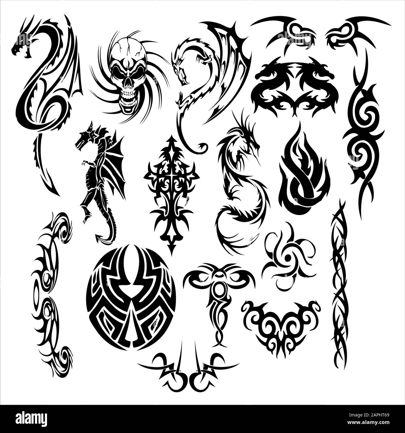 Dragon Tatto und Tribal Design Kollektionen Stock Vektor