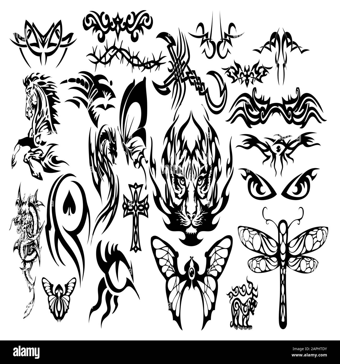 Dragon Tatto und Tribal Design Kollektionen Stock Vektor