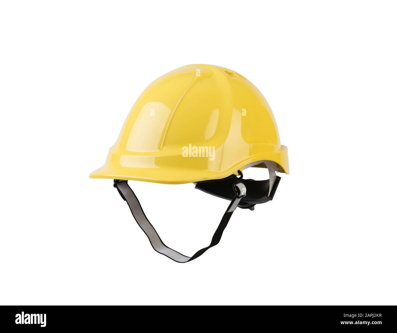 Gelbe Helm auf weißem Hintergrund Stockfoto