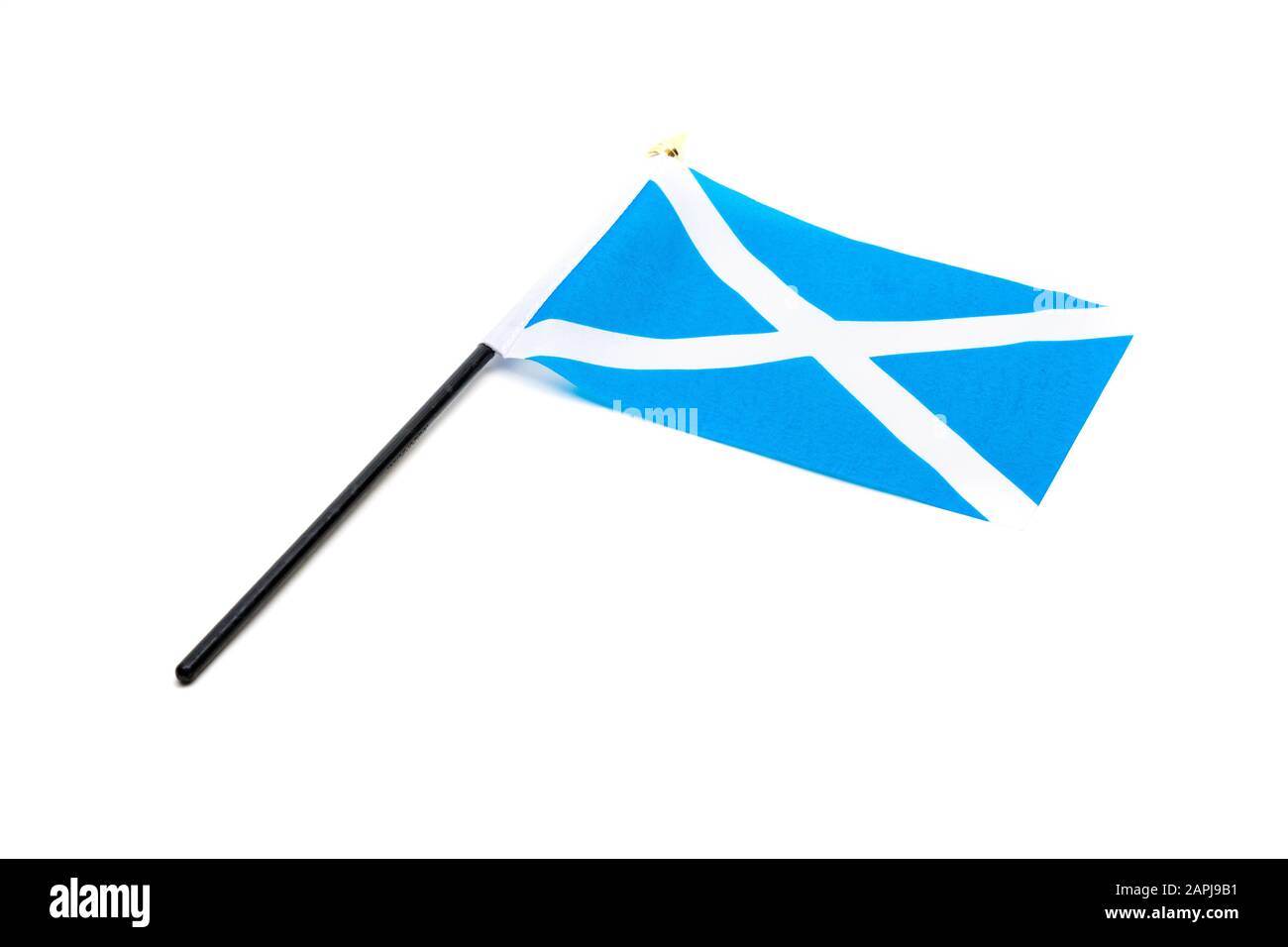 Die Nationalflaggen Schottlands, der Saltaire oder das Kreuz von St Andrews auf weißem Hintergrund Stockfoto