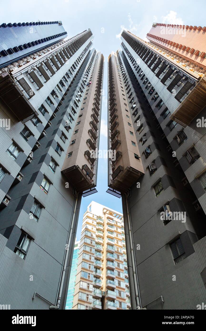 Moderne Architektur Hongkong; Wolkenkratzer in Soho, Central District mit Symmetrie, Hong Kong Island, Hong Kong Asia Stockfoto