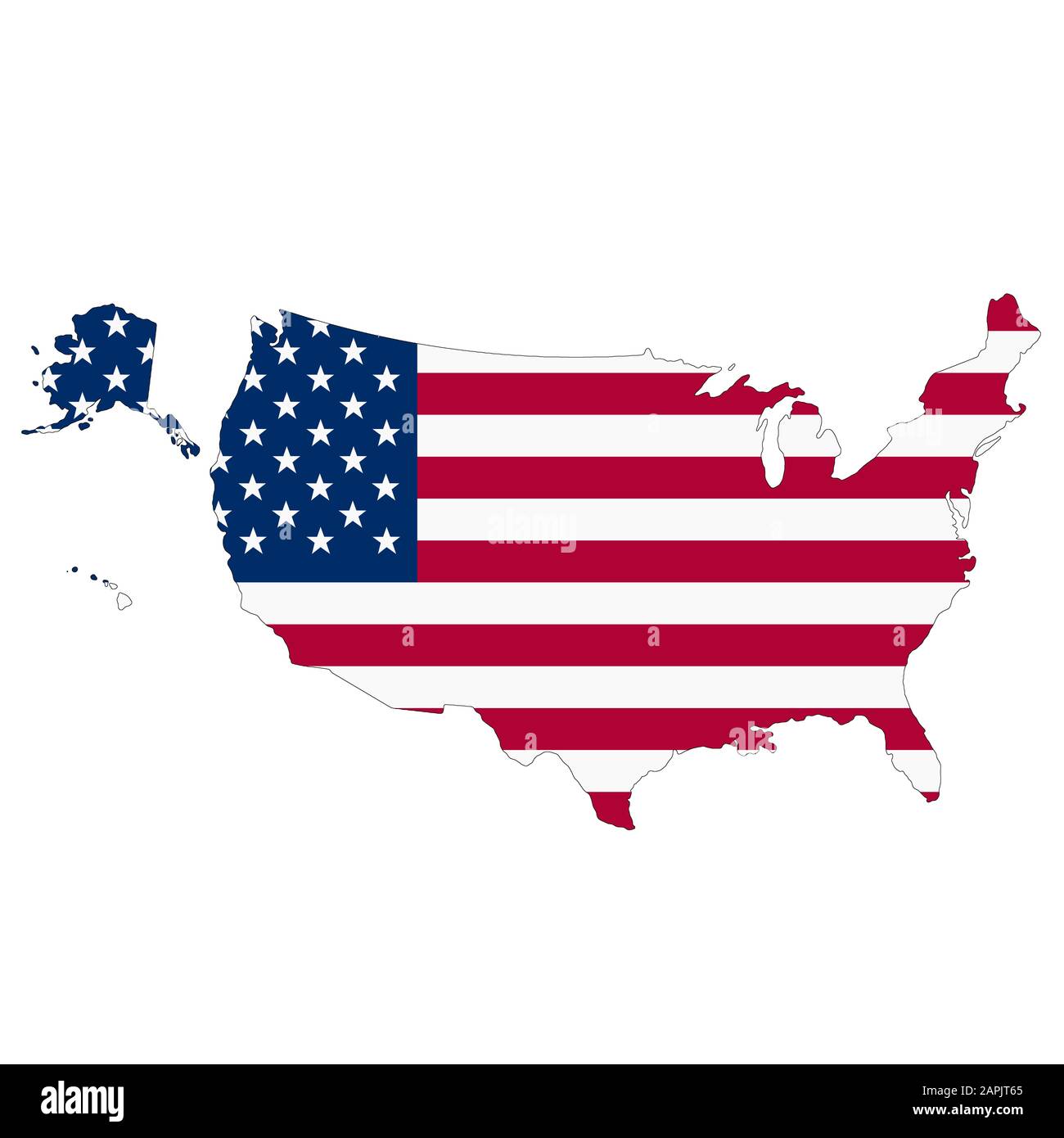 Eine Karte der Vereinigten Staaten von Amerika auf weißem Hintergrund mit Beschneidungspfad Stockfoto