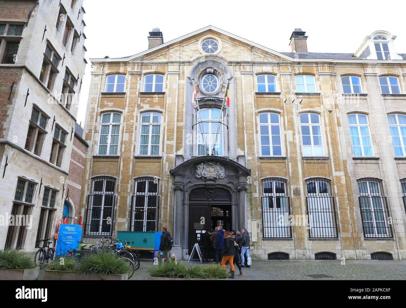 Außenansicht des Museums Plantin Moretus, wo Chrsitophe Plantin sein Druckgeschäft im Jahr 1550 in Antwerpen, Belgien, niederlegte Stockfoto