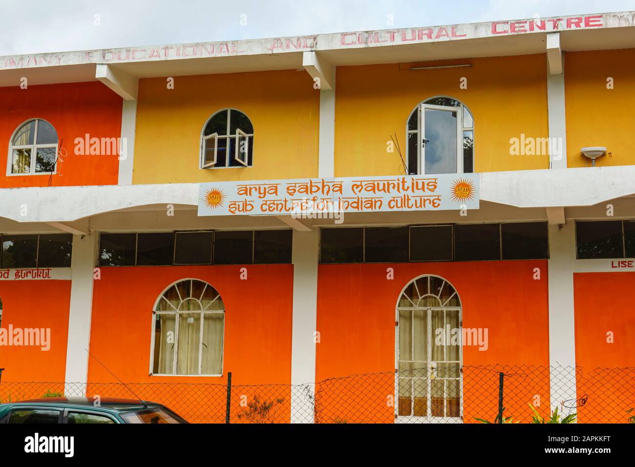 Souillac, Mauritius, Dezember 2019 - Arya Sabha, ein Hindu-Kulturzentrum ist auf Mauritius weit verbreitet Stockfoto
