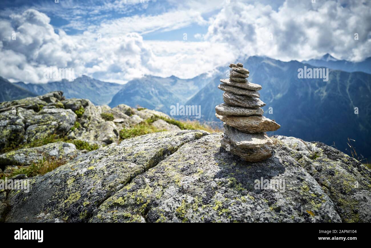 Cairn am Mount Fleckner, Passeier Valley, Südtirol, Italien Stockfoto