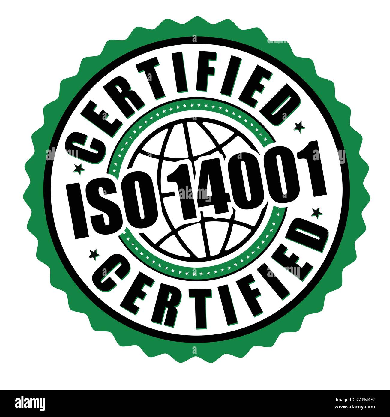 Zertifiziertes ISO 14001-Etikett oder Aufkleber auf weißem Hintergrund, Vektorgrafiken Stock Vektor